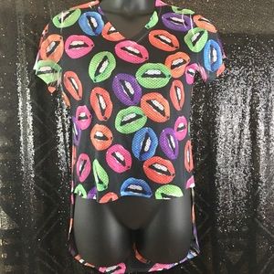 Lipstick Lips High Low Jersey Top Makeup Artist XL
